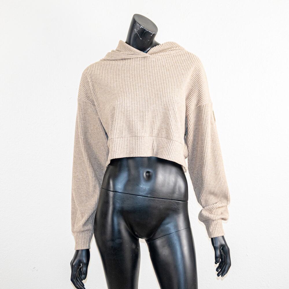 ALO Yoga Women's Muse Hoodie Ribbed Hravel Heather - Picture 6 of 9